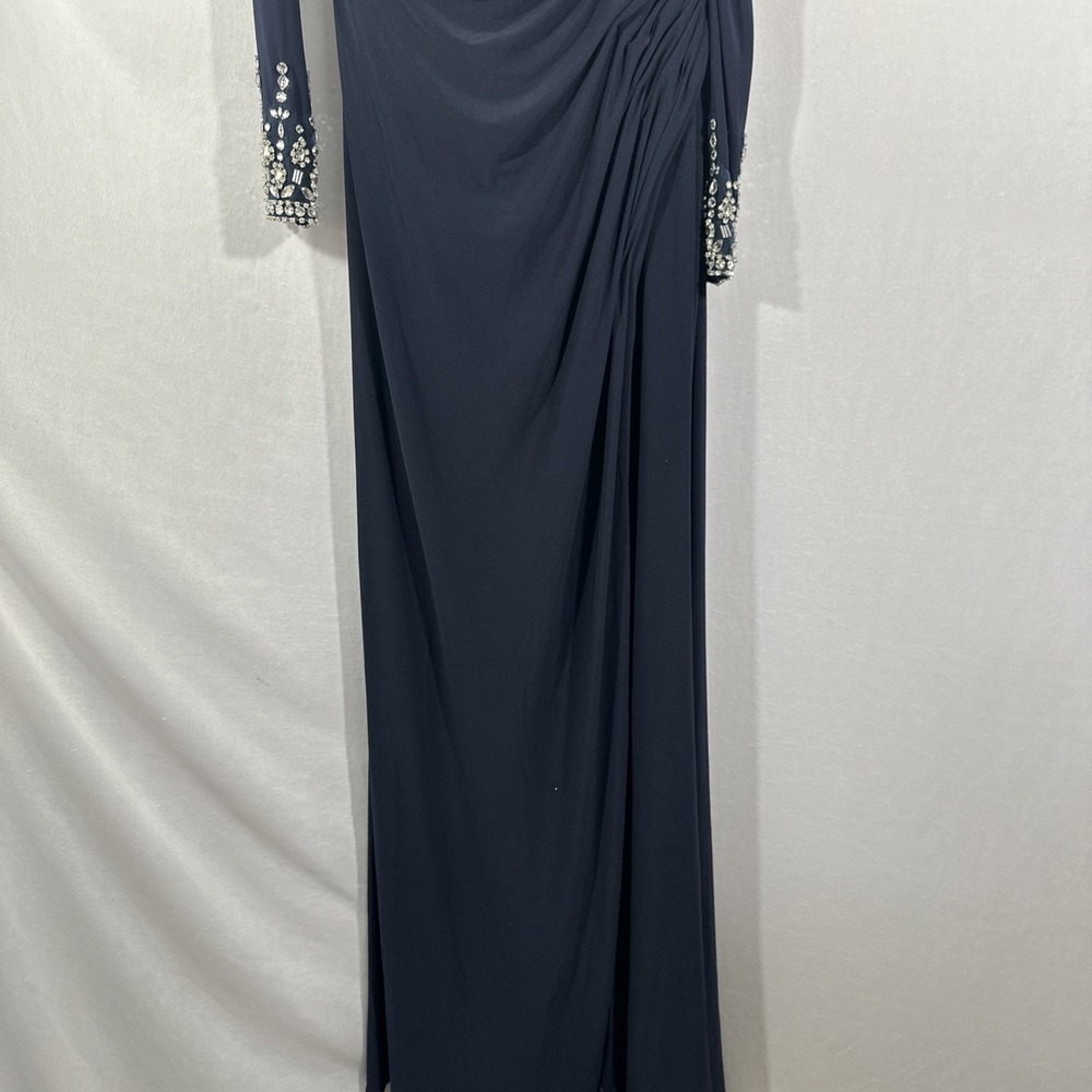 NWT $398 Mac Duggal [ 6 ] 12527 Bead Cuff Drop Shoulder Gown Midnight Blue J1697 - Picture 10 of 14